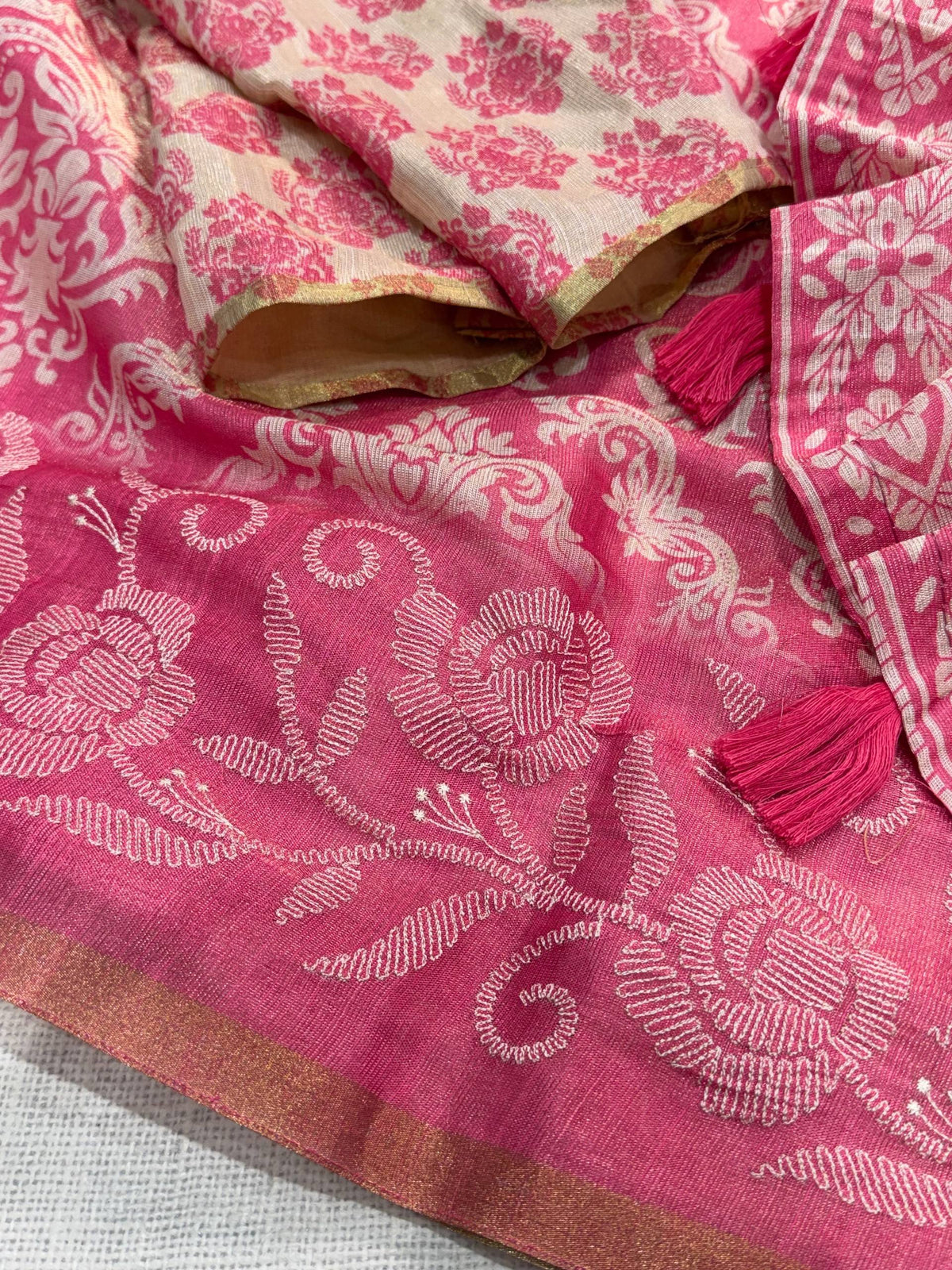 Pink Pure Soft Erode Silk Thread Embroidered Work Saree