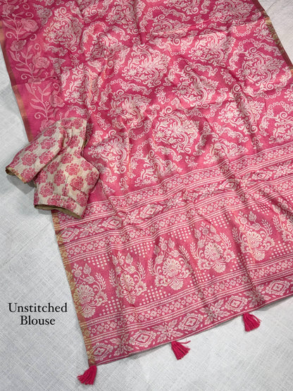 Pink Pure Soft Erode Silk Thread Embroidered Work Saree