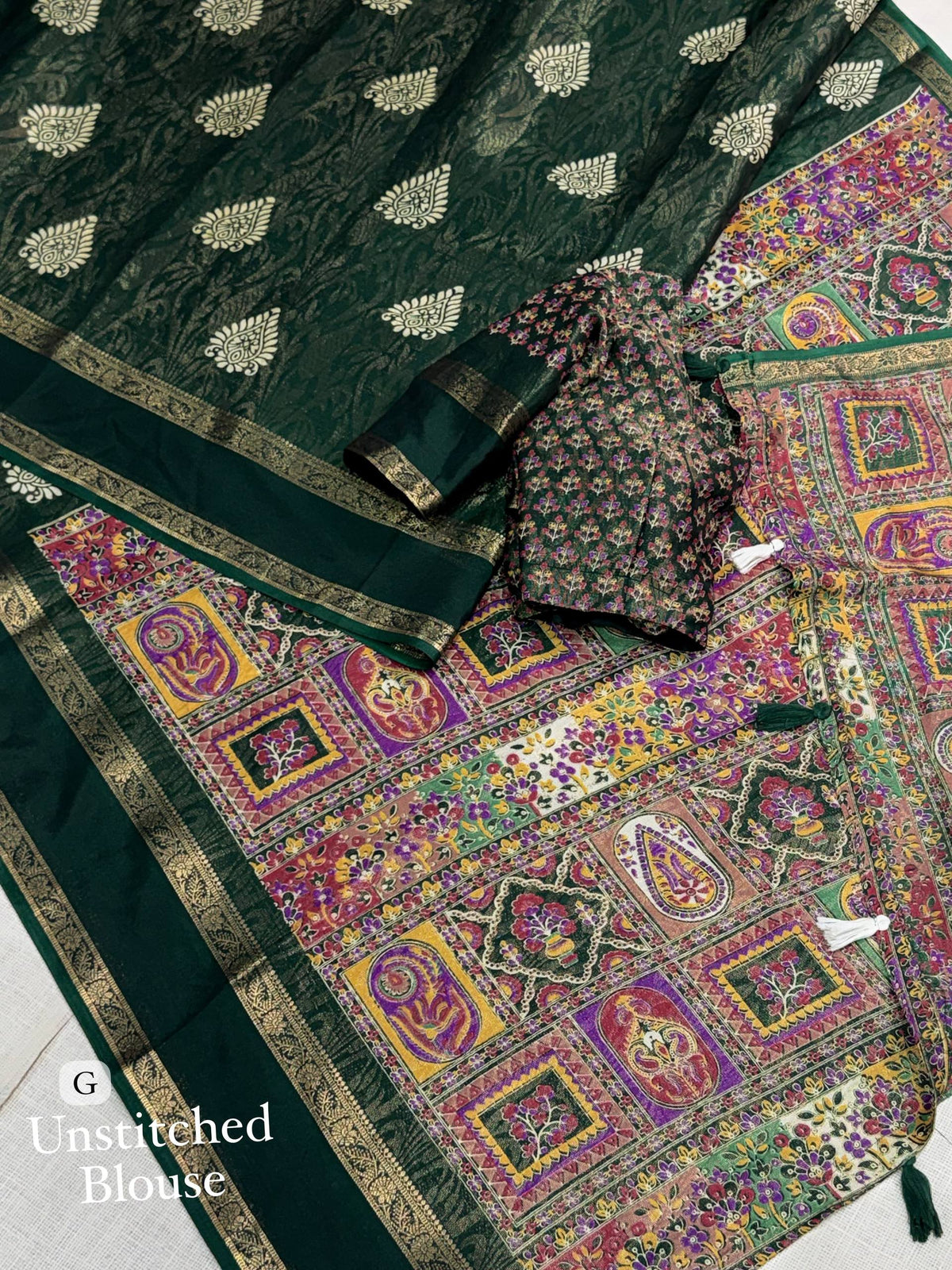 Green Soft Cotton Jacquard Batik Print Cotton Saree