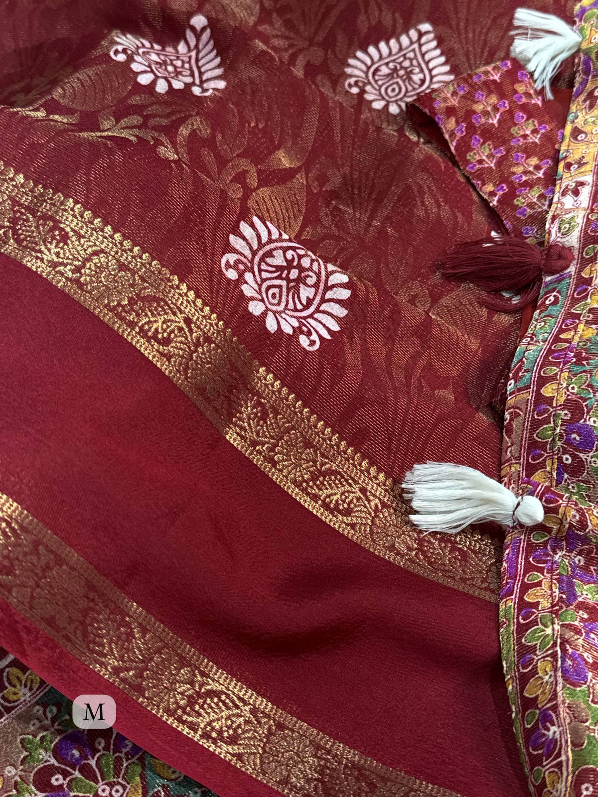 Maroon Soft Cotton Jacquard Batik Print Cotton Saree