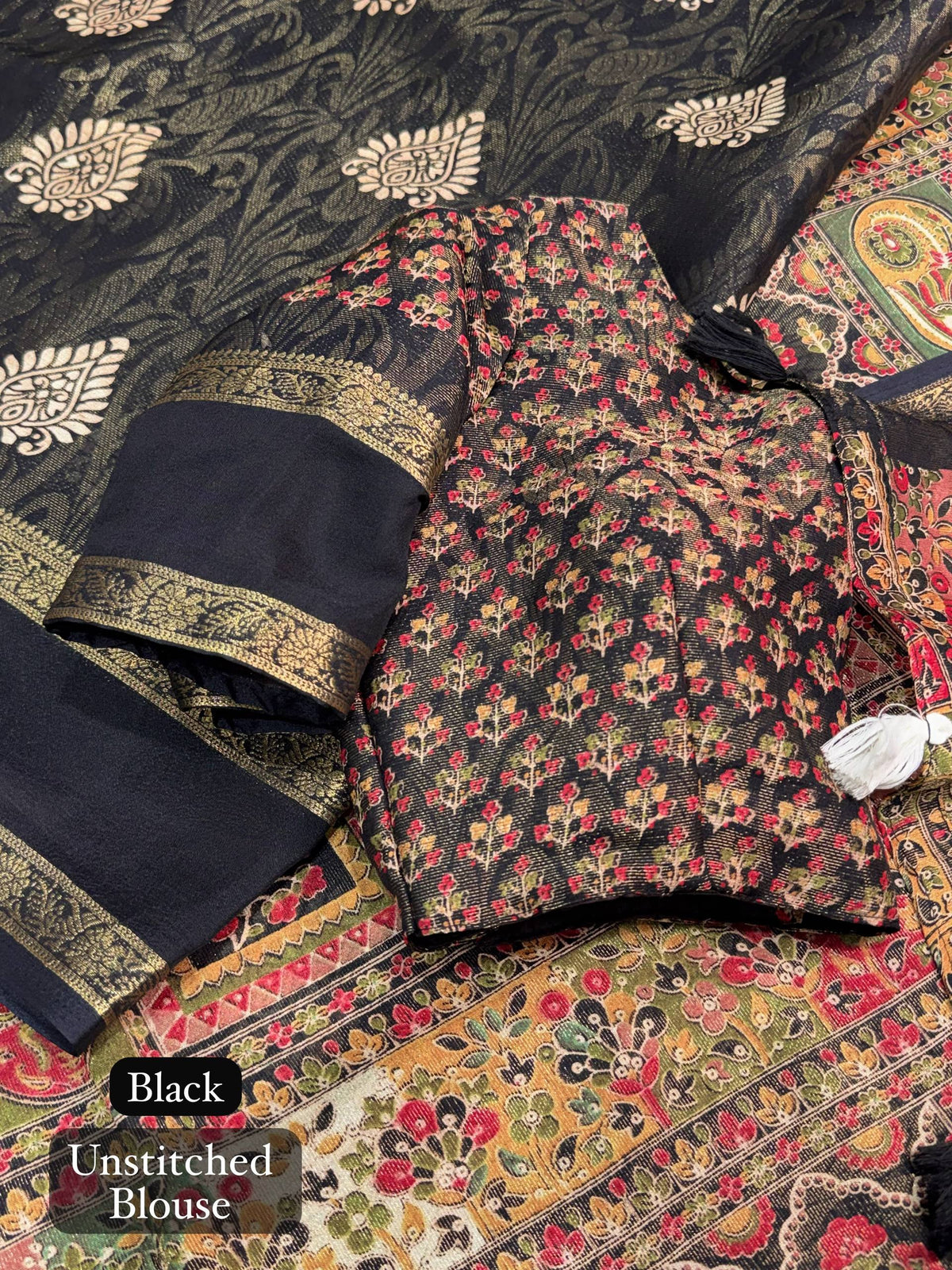 Black Soft Cotton Jacquard Batik Print Cotton Saree