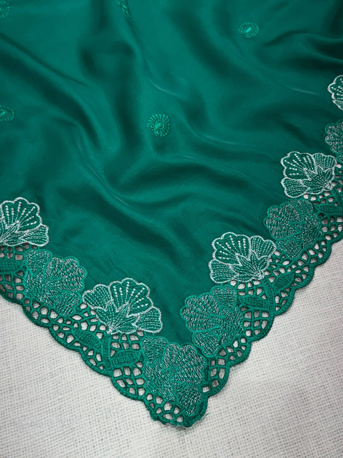 Green Pure Korean Tusser Thread Zari Embroidery Work Tussar Saree