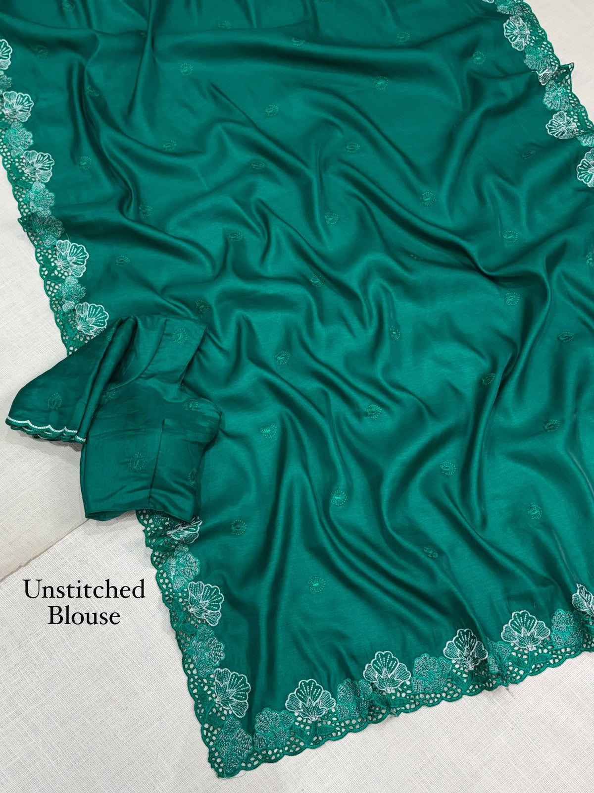 Green Pure Korean Tusser Thread Zari Embroidery Work Tussar Saree