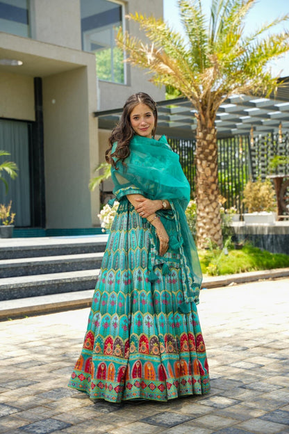 Green Pure Heavy Soft Silk Digital Printed Anarkali Gown