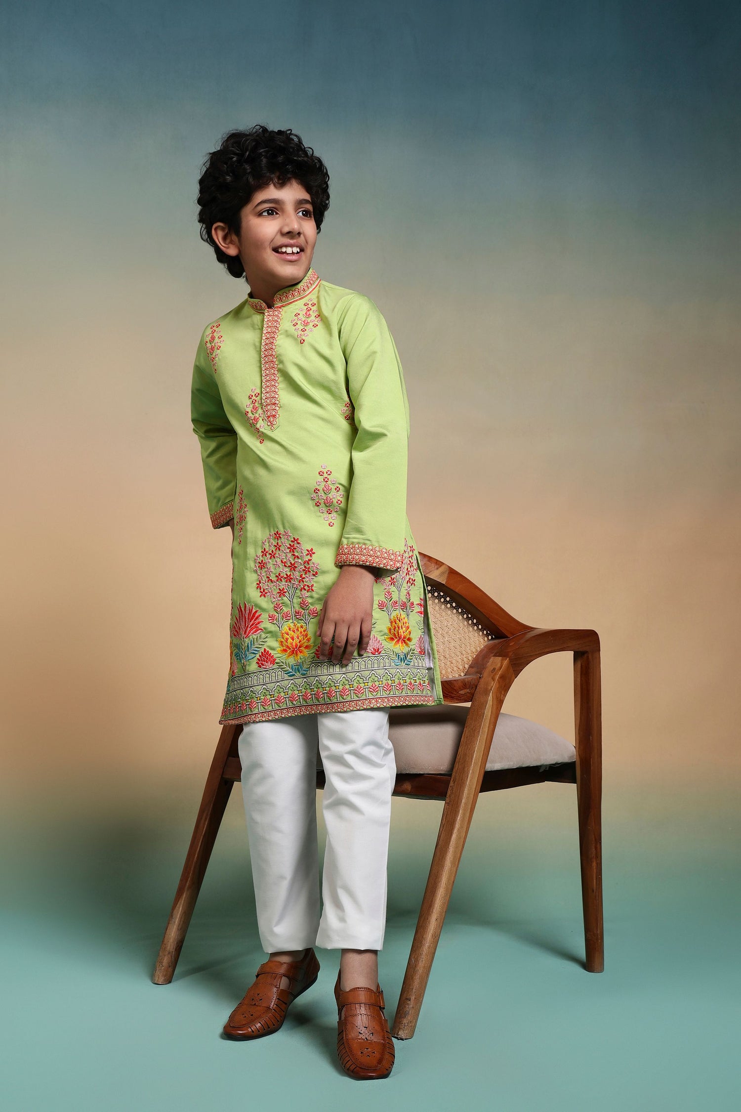 Pista Pure Viscose Silk Kids Boy Kurta Pajama 