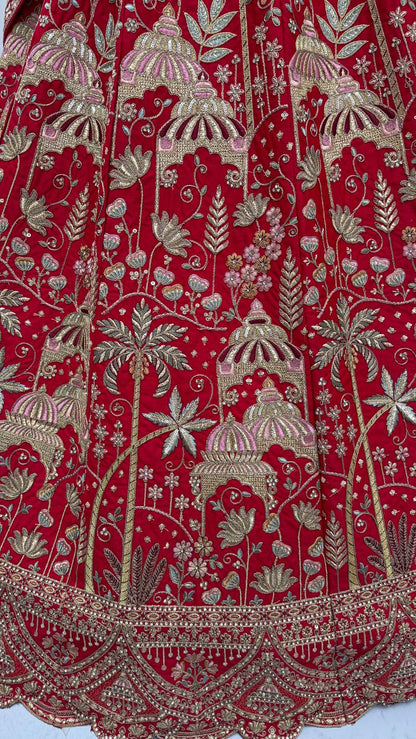 Red Pure Soft Silk Heavy Embroidery Work Bridal Lehenga 