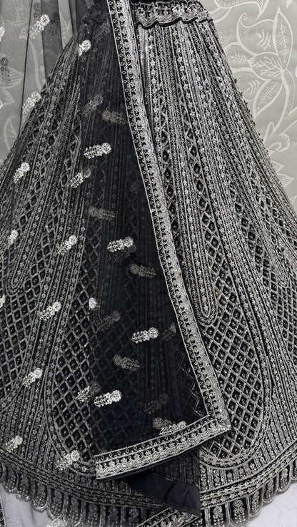 Black Pure Soft Net Heavy Embroidery Work Bridal Lehenga