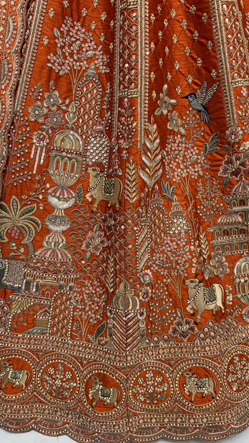 Orange Pure Soft Gadwal Silk Heavy Embroidery Work Bridal Lehenga 