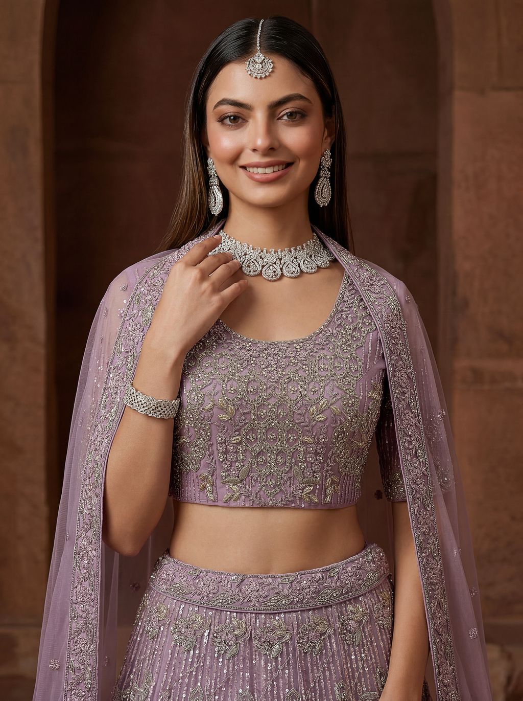 Purple Pure Soft Heavy Net Fancy Embroidery Work Bridal Lehenga Choli