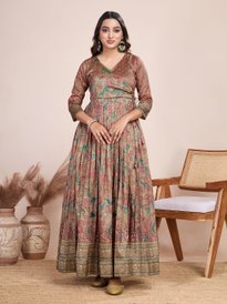 Being Green Pure Silk Blend Kalamkari Anarkali Gown Anarkali Gown Anant Tex Exports Pvt.Ltd..