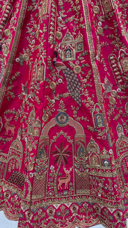 Pink Pure Soft Silk Heavy Embroidery Work Bridal Lehenga 