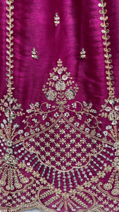 Rani Pink Pure Soft Net Heavy Embroidery Work Bridal Lehenga