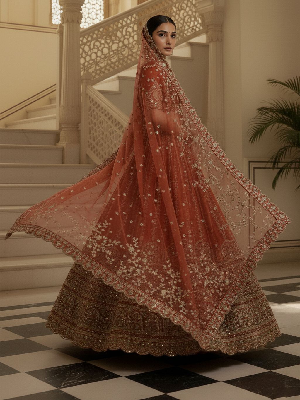 Orange Pure Soft Gadhwal Silk Heavy Embroidery Work Bridal Lehenga