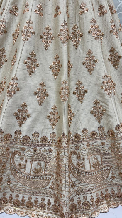 White Pure Soft Heavy Silk Sequins Embroidery Work Bridal Lehenga 