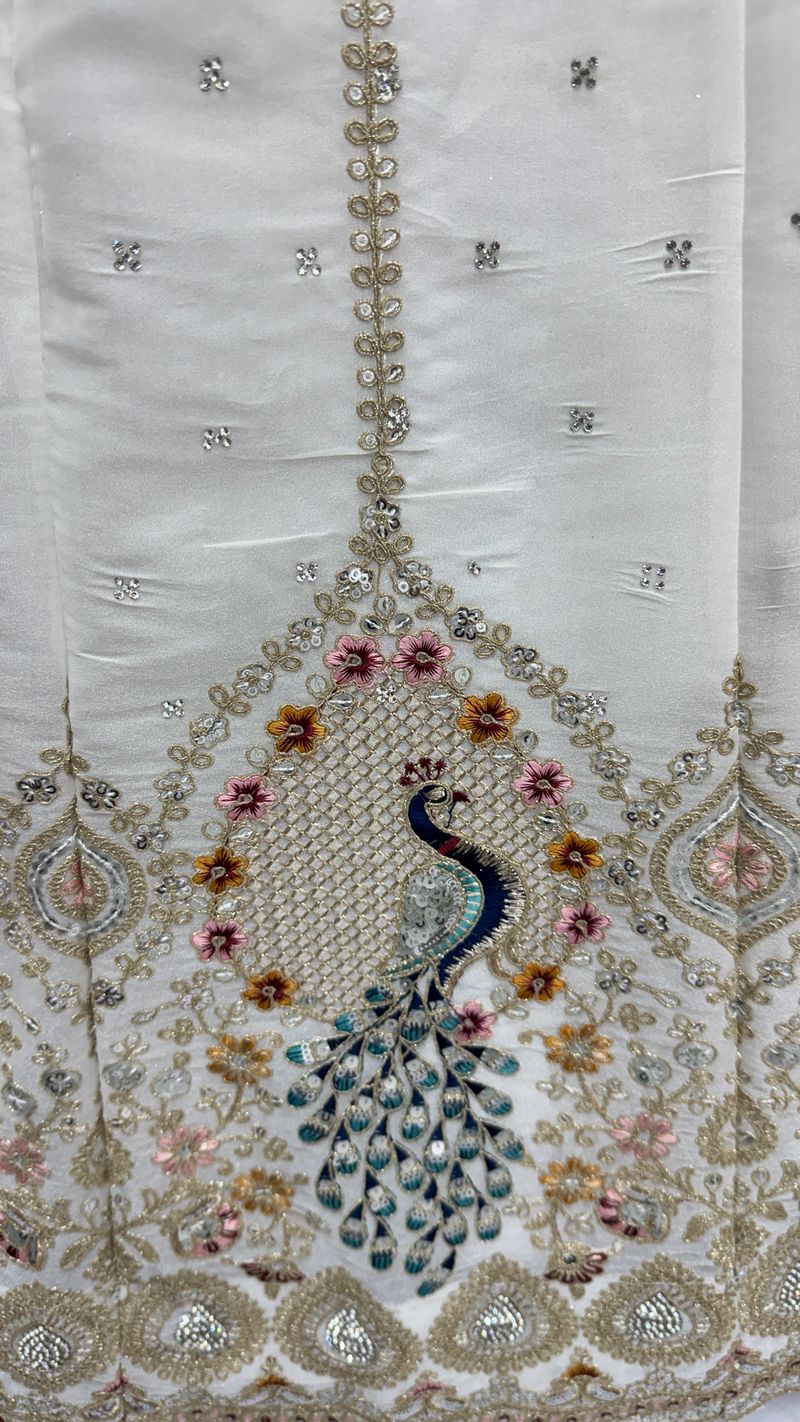 White Pure Soft Gadhwal Silk Heavy Embroidery Work Bridal Lehenga
