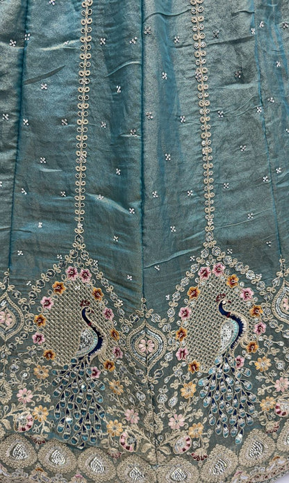 Grey Pure Soft Gadhwal Silk Heavy Embroidery Work Bridal Lehenga