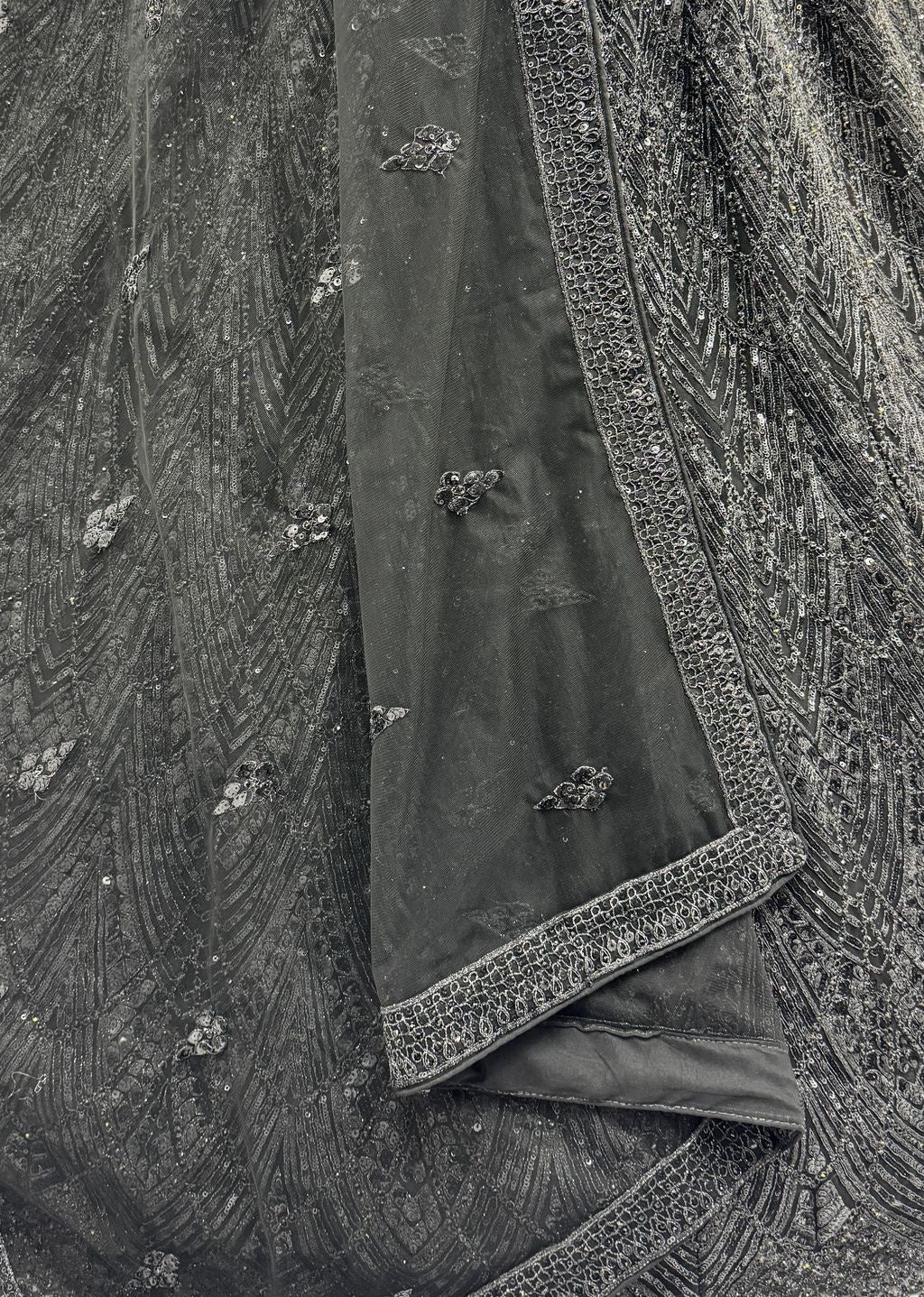 Black Pure Soft Net Heavy Embroidery Work Bridal Lehenga 