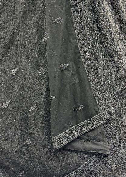 Black Pure Soft Net Heavy Embroidery Work Bridal Lehenga 