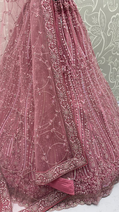 Pink Pure Soft Net Heavy Embroidery Work Bridal Lehenga Bridal Lehenga Anant Tex Exports Pvt.Ltd..