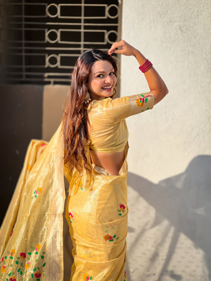 Yellow Organza Silk Meenakari Jamdani Zari Woven Organza Saree