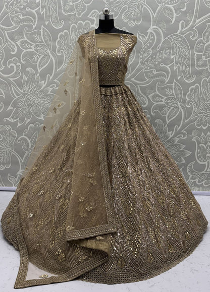 Golden Pure Soft Net Heavy Embroidery Work Bridal Lehenga Bridal Lehenga Anant Tex Exports Pvt.Ltd..