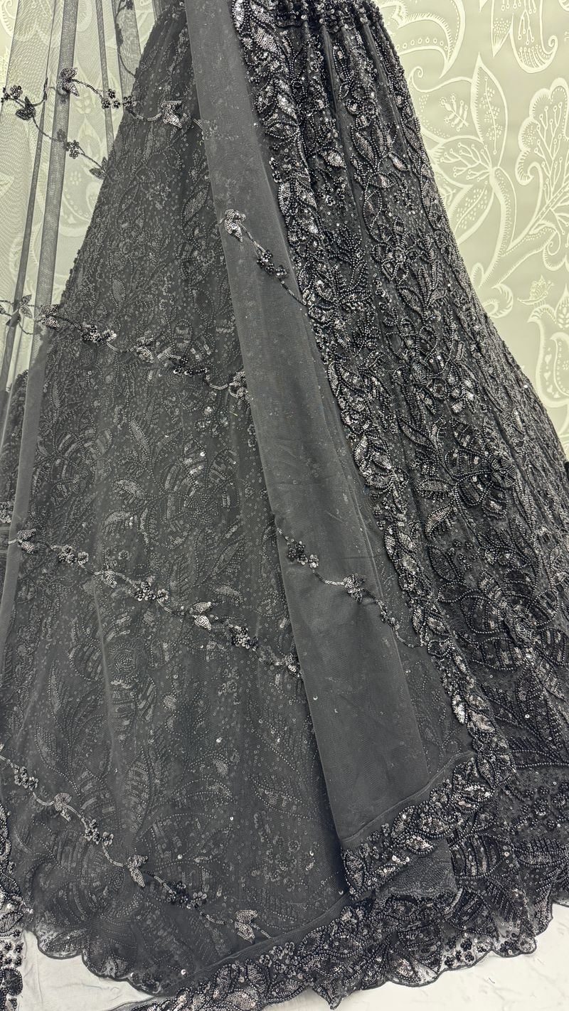 Black Pure Soft Net Heavy Embroidery Work Bridal Lehenga