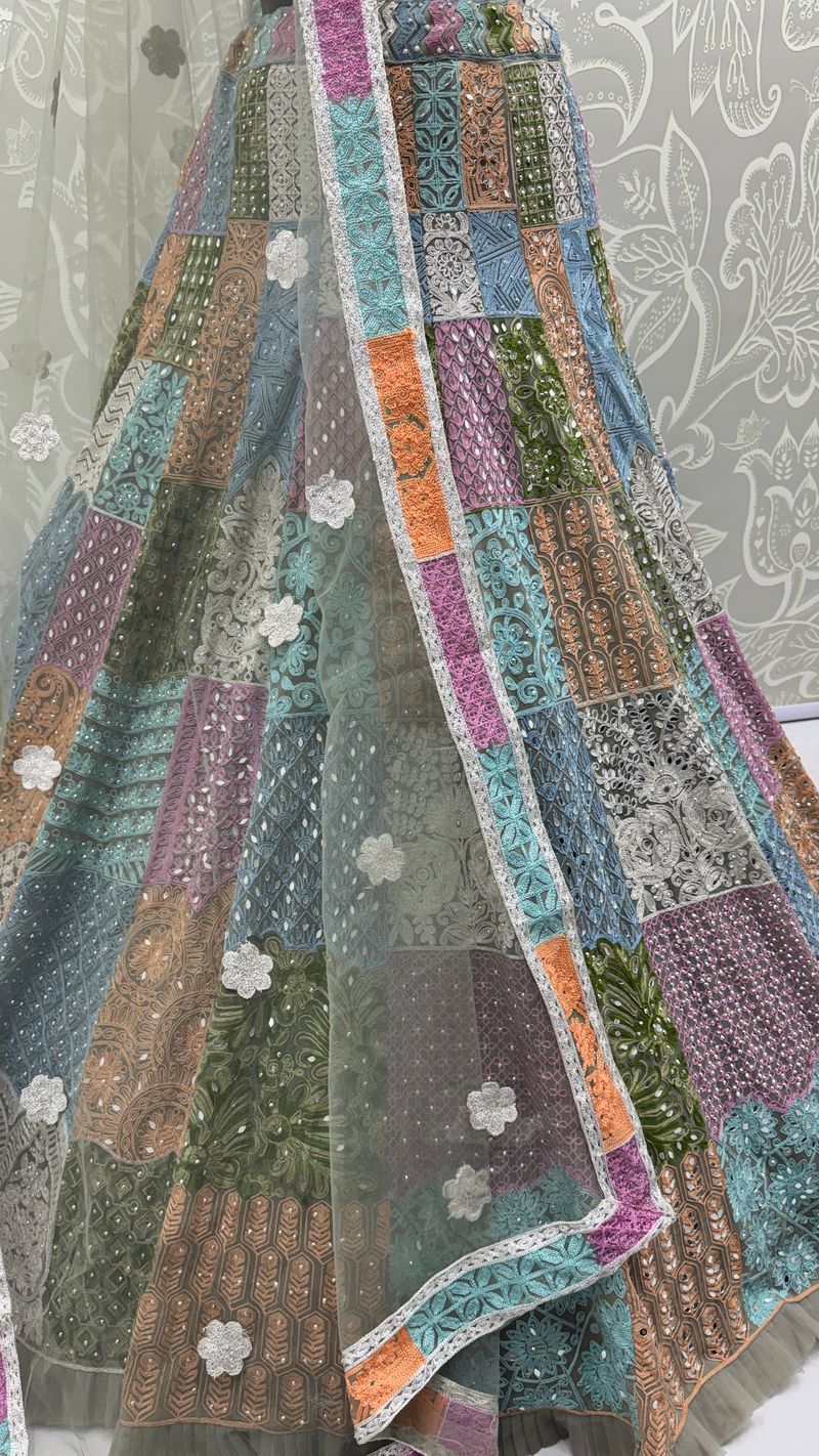 Multicolor Pure Soft Net Heavy Embroidery Work Bridal Lehenga