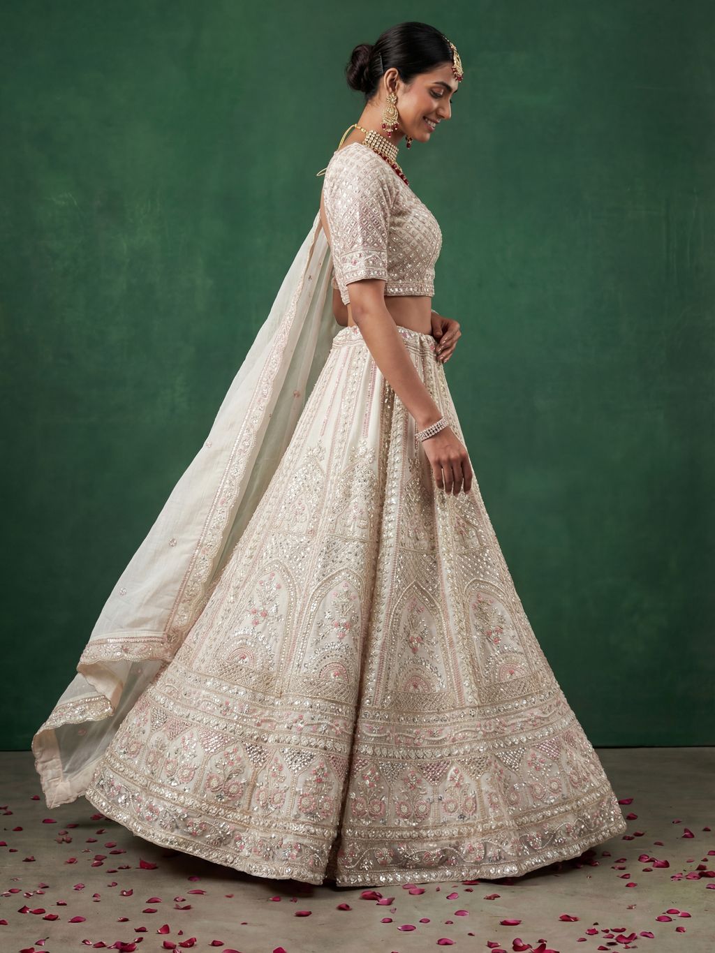 White Pure Soft Satin Silk Heavy Embroidery Work Bridal Lehenga