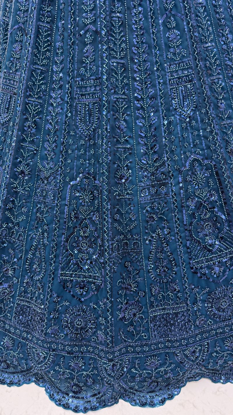 Blue Pure Soft Net Heavy Embroidery Work Bridal Lehenga 