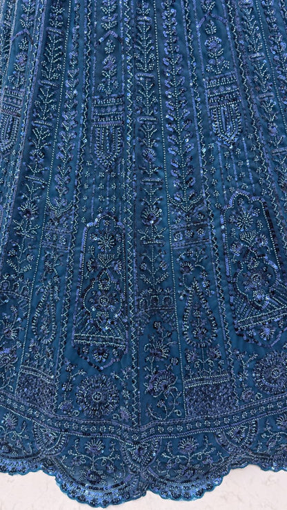 Blue Pure Soft Net Heavy Embroidery Work Bridal Lehenga 