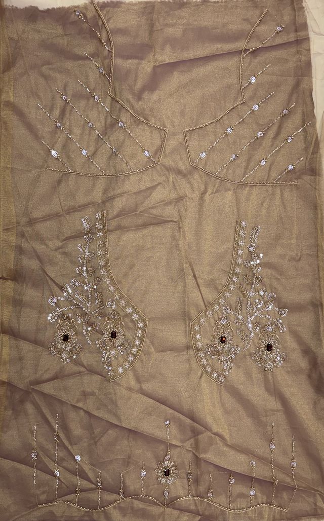 Beige Coppe Pure  Fendi Tussaud Silk Crystal Beads work Multi Thread Dori and Sequins Work Sequins Work Bridal Lehenga Choli