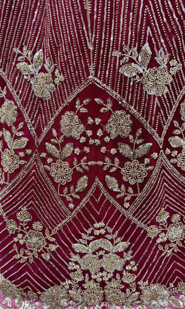 Rani Pure Heavy Net Motif Handwork Zari Sequins Work Bridal Lehenga Choli