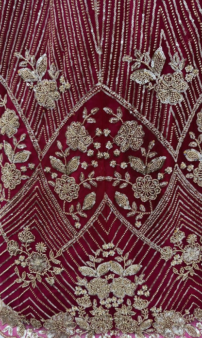 Rani Pure Heavy Net Motif Handwork Zari Sequins Work Bridal Lehenga Choli