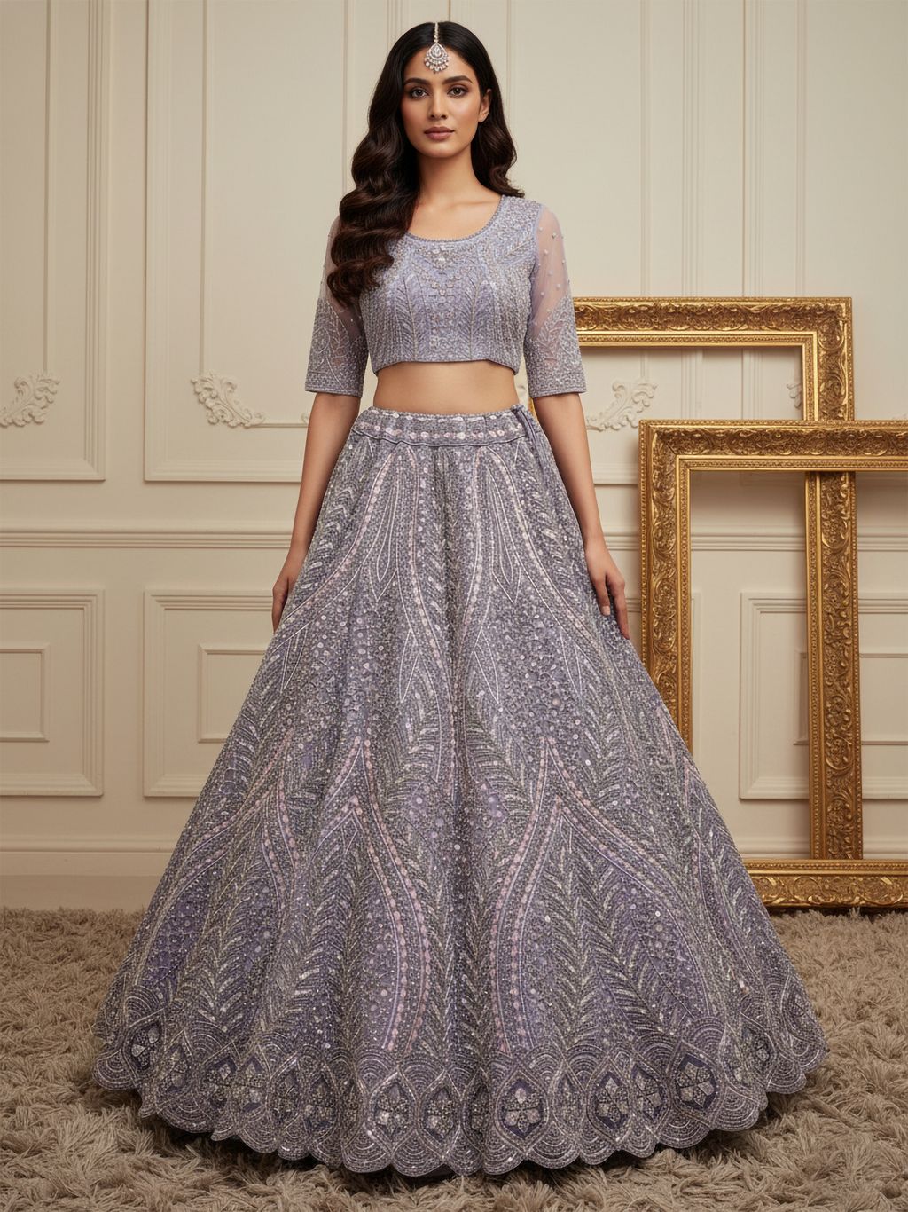 Lilac Pure Soft Heavy net Silk Heavy Embroidery Work Bridal Lehenga