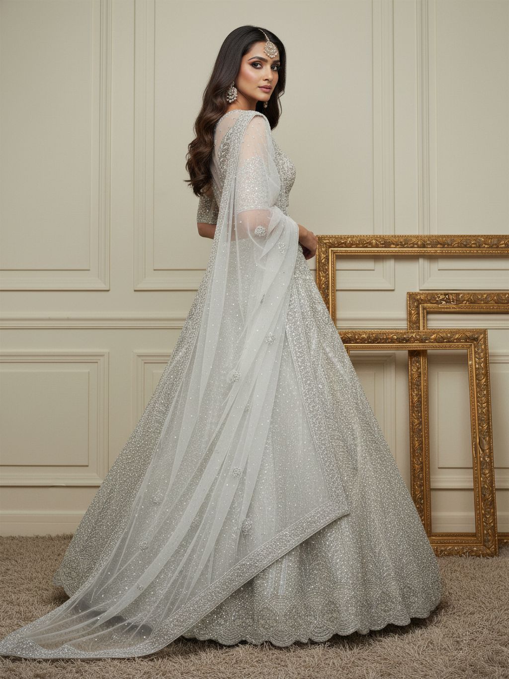 White Pure Soft Heavy net Silk Heavy Embroidery Work Bridal Lehenga