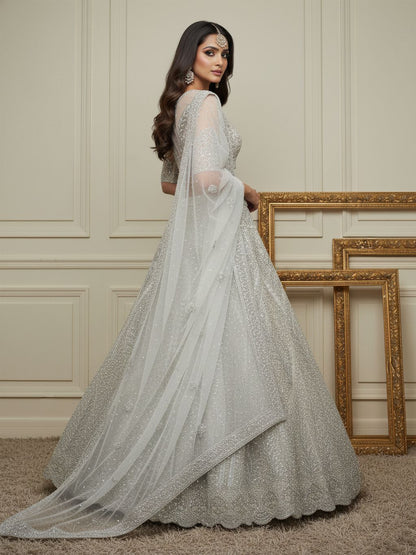 White Pure Soft Heavy net Silk Heavy Embroidery Work Bridal Lehenga