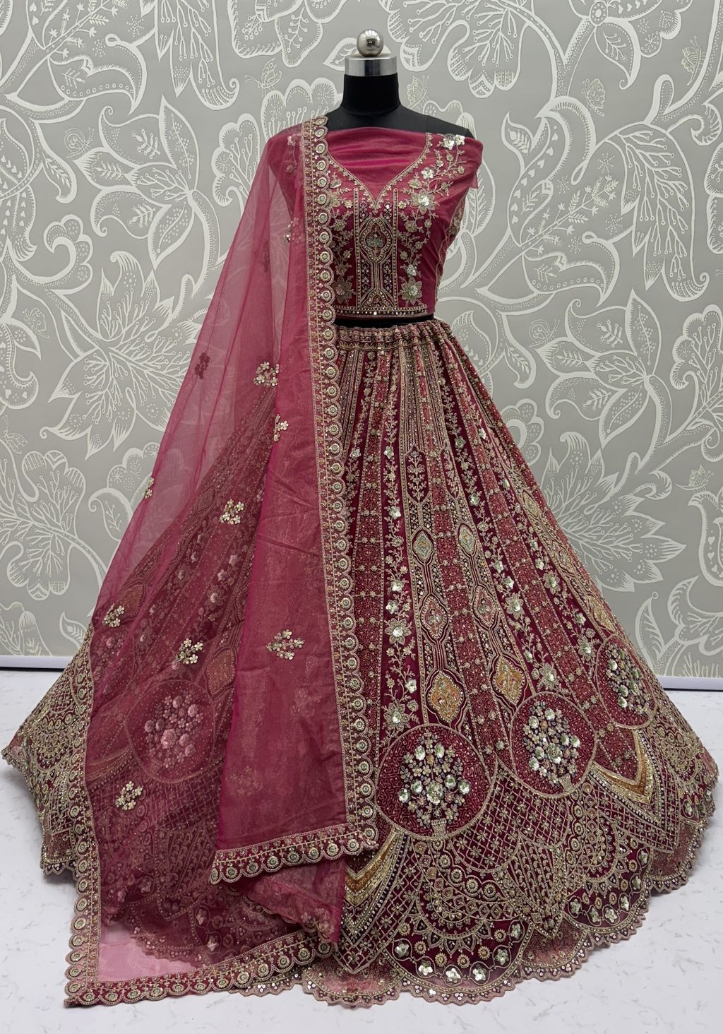Pink Pure Soft Orgenza Sequins Work Bridal Lehenga Choli