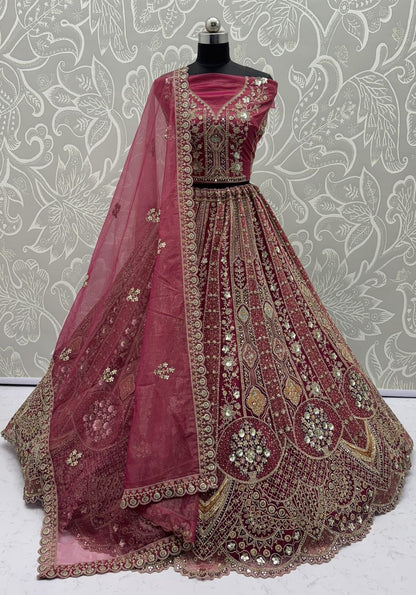 Pink Pure Soft Orgenza Sequins Work Bridal Lehenga Choli Organza Lehenga Choli Anant Tex Exports Pvt.Ltd..