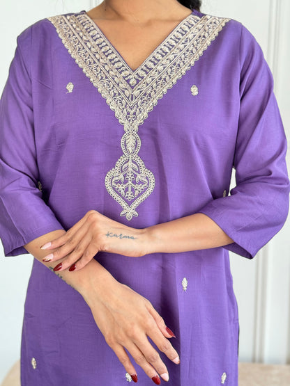 Purple Chanderi Kurti Set for Women