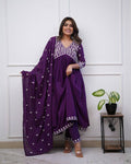 Royal Purple Vichitra Silk Anarkali Kurti Set with Silk Dupatta