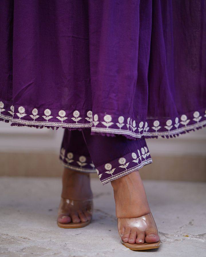 Royal Purple Vichitra Silk Anarkali Kurti Set with Silk Dupatta
