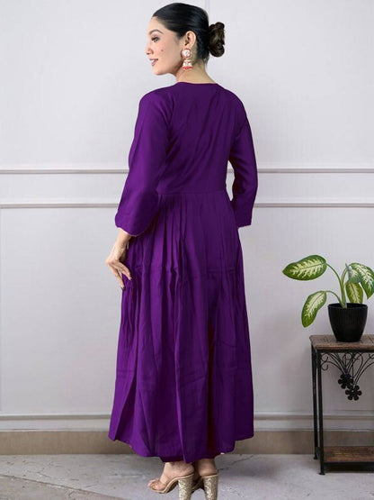 Royal Purple Vichitra Silk Anarkali Kurti Set with Silk Dupatta
