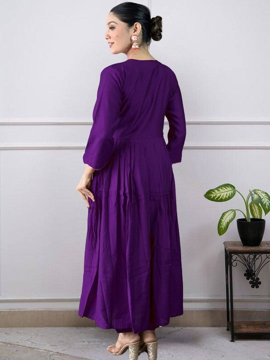 Royal Purple Vichitra Silk Anarkali Kurti Set with Silk Dupatta