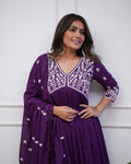 Royal Purple Vichitra Silk Anarkali Kurti Set with Silk Dupatta