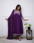 Royal Purple Vichitra Silk Anarkali Kurti Set with Silk Dupatta