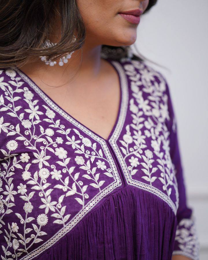 Royal Purple Vichitra Silk Anarkali Kurti Set with Silk Dupatta