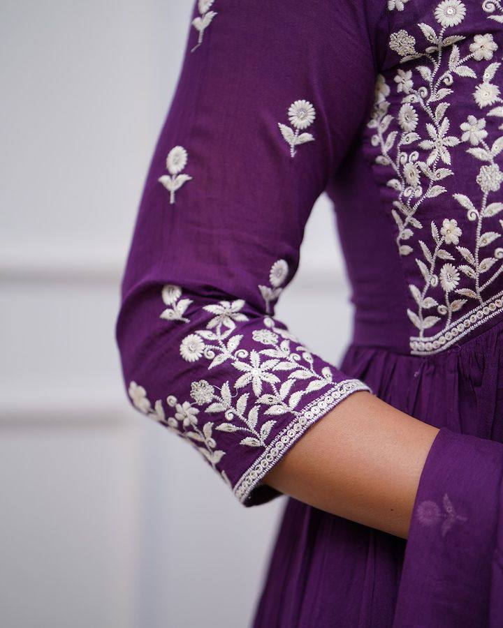 Royal Purple Vichitra Silk Anarkali Kurti Set with Silk Dupatta
