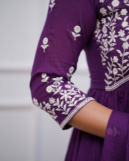 Royal Purple Vichitra Silk Anarkali Kurti Set with Silk Dupatta
