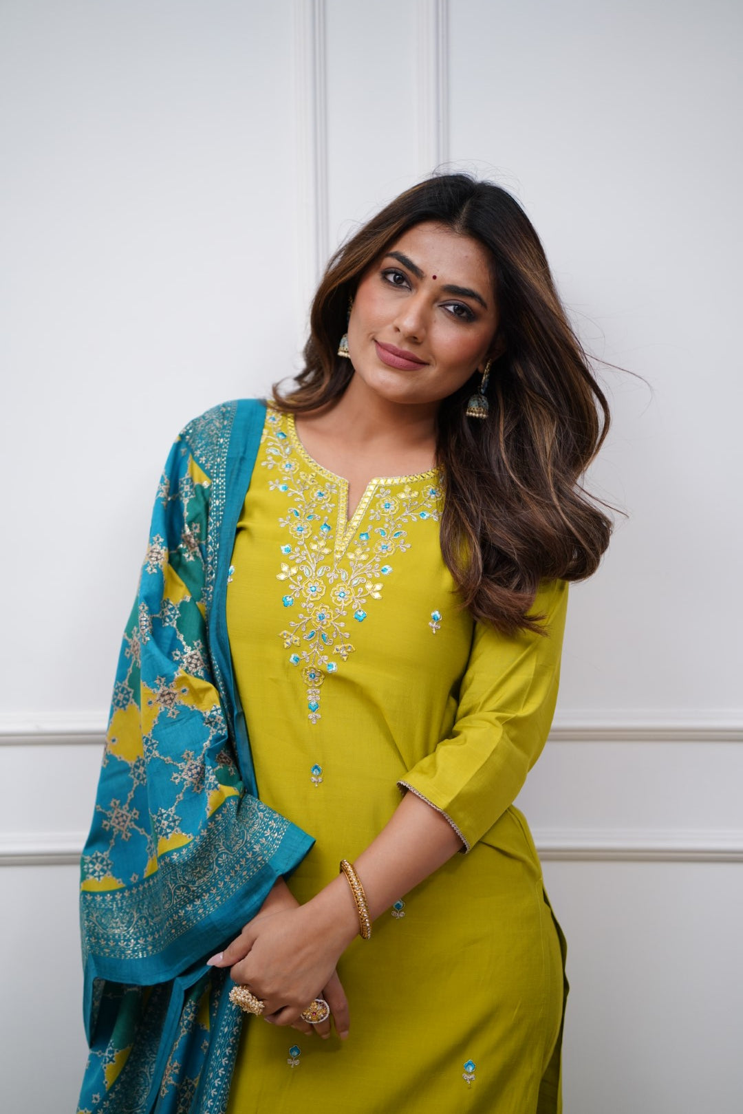 Mustard Yellow Viscose Chanderi Kurti Set with Dupatta