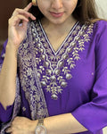 Royal Blue Viscose Rayon Kurti Set with Jacquard Dupatta